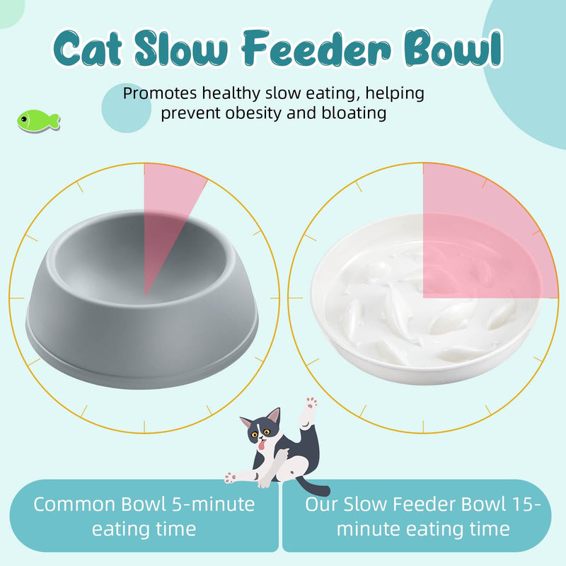 Cat Feeder, 2 Pcs Pet Slow Feeder Bowl, Fish Pool Design, Healthy Eating Diet, Interactive Cat Food Bowl, Dishwasher Safe, Melamine, Green White White, Green - PawsPlanet Australia