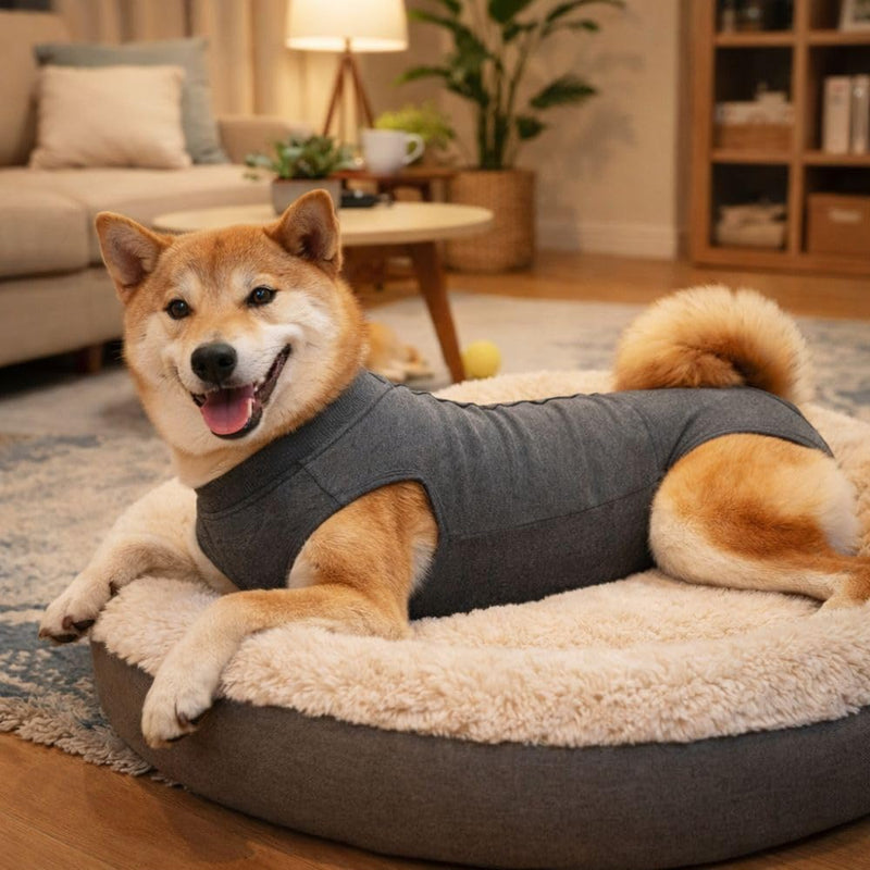 Dog Sterilization Suit Adjustable Practical Breathable Cat Jumpsuit Abdominal Bandages Elastic Cat Weaning Suit Travel Use(Grey)