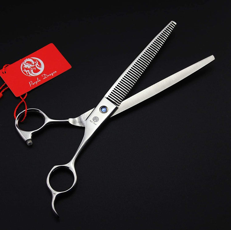 Purple Dragon 8.0 inch Dog Hair Cutting, Curved and Thinning Scissor Shears Pet Grooming Tool Kit Silver - PawsPlanet Australia