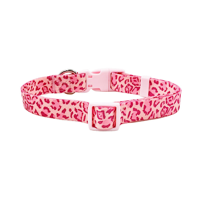 Dog Collar Leash Set, Leopard Pattern, Polyester Material, Adjustable Collar and 5ft Matching Leash, for Small Dogs.(S, Pink Leopard) Leopard Pink - PawsPlanet Australia