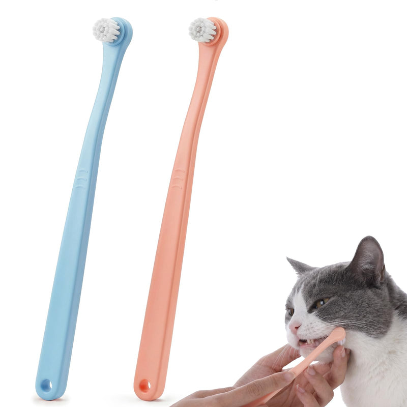 2PCS Small Dog Toothbrush, Micro Head Soft Cat Toothbrush, Kitten Tooth Brush for Easy Dental Cleaning Dental Care, Soft Bristles, Easy to Handle, Pink, Blue