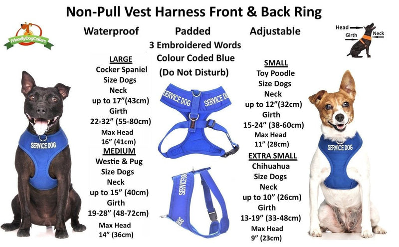 Dexil SERVICE DOG Blue Color Coded Non-Pull Front and Back D Ring Padded and Waterproof Extra Small Dog Harness Prevents Accidents By Warning Others Of Your Dog In Advance - PawsPlanet Australia