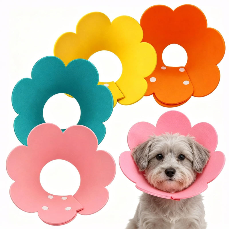 Cat Protective Collar, 4 Pieces 22-28 cm Adjustable Cat Collar, Soft & Breathable Cat Neck Brace, Anti-Bite Collar for Wound Healing, Cat Collar for Cats and Small Dogs (Sunflower)