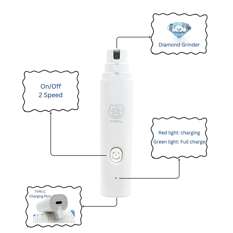 Dog Nail Grinder– Professional 2-Speed Electric Rechargeable Pet Nail Trimmer Painless Paws Grooming & Smoothing for Small Medium Large Dogs and Cats (White) - PawsPlanet Australia