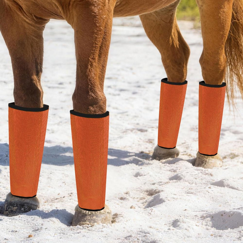 Horse Fly Boots Loose Fitting UV-Protective Fly Leggings Breathable Mesh Stay-on Design Protect Horse Legs Reduce Stomping Set of 4 (Orange) orange