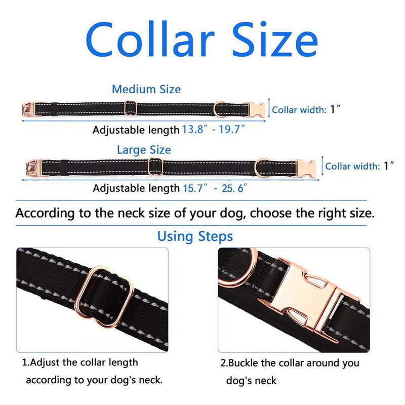 Medium-Large Big-Female Heavy-Duty Dog-Collar Leash-Set - Rose Gold 6 Foot Exceptionally Elegant Design and Adjustable in 3 Different Lengths for Medium to Large Dogs M ( 13.8''- 19.7'' ) Black - PawsPlanet Australia