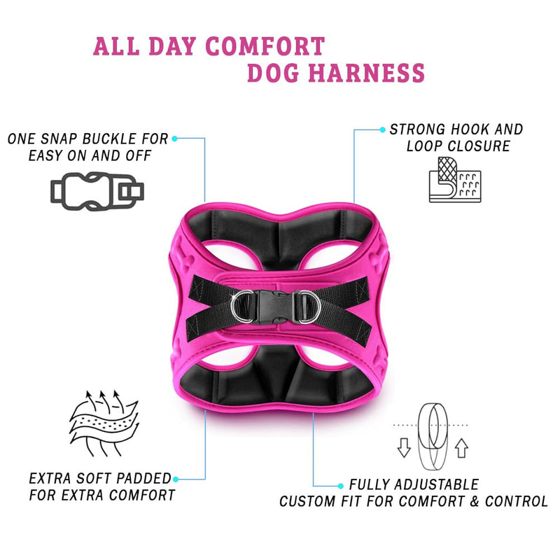Comfort Fit Dog Harness Soft Padded No Pull Harness with Adjustable Buckles for Small Medium Large Dogs Step in Pet Vest with Easy Control Handle for Walking Jogging Running Training Dogs & Puppies S (Chest 14.5"-17") Pink - PawsPlanet Australia