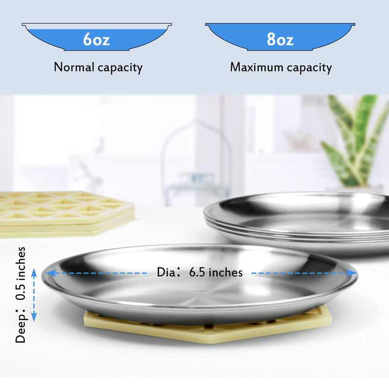 Stainless Steel Cat Dishes for Food and Water Bowls for Small Pets Relief of Whisker Fatigue -2 Sets Shallow Style 6 ounce,2 sets - PawsPlanet Australia