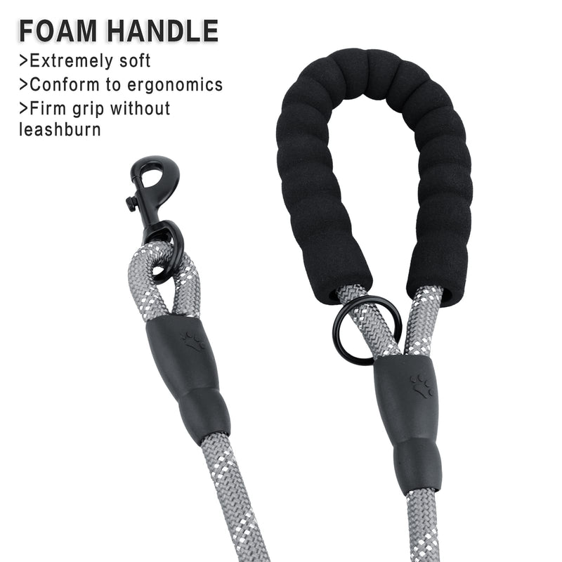 Plutus Pet Rope Dog Leash 6ft Long, Heavy Duty,Reflective Double Handle Leash for Safety Training, for Medium Large Dogs, Dual Handle Leads(Gray) Rope-Gray - PawsPlanet Australia
