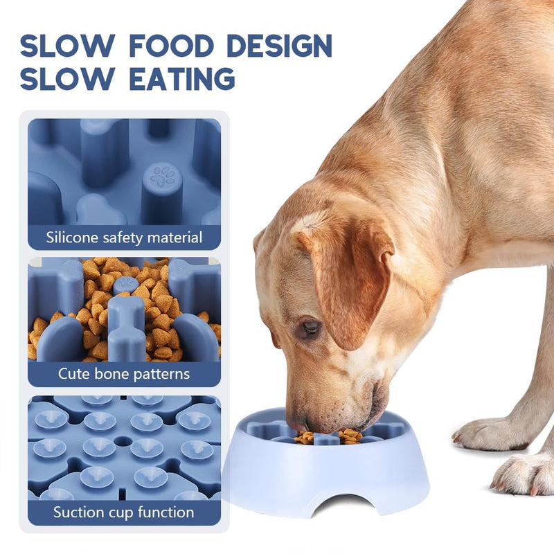 Slow Feeder Dog Bowls Insert, Animire Soft Silicone Anti-Choking Puzzle Slow Feeder, Anti-Slip Slow Down Eating Feeder Insert, Compatible with Regular Elevated Dog Bowls Slow2.0 L Blue - PawsPlanet Australia