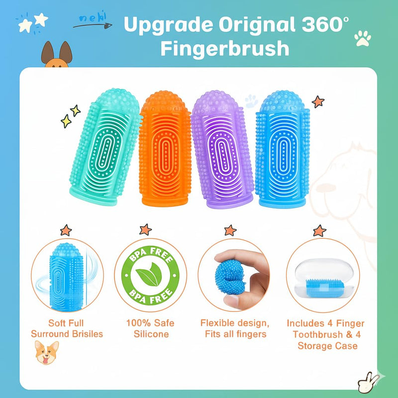 Dog Finger Toothbrush 4-Pack – Pet Tooth Brushing Kit for Dogs & Cats, Puppy & Adult Dental Care – Soft Silicone Finger Brushes for Teeth Cleaning (Blue, Green, Orange, Purple) - PawsPlanet Australia