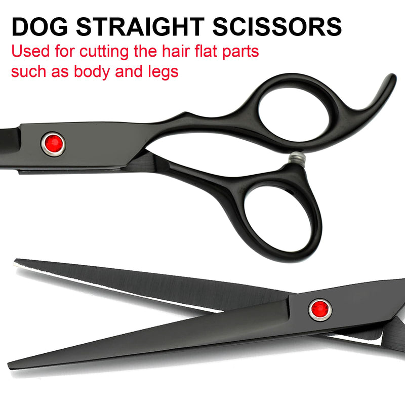 Professional Dog Grooming Scissors Set Stainless Steel Dog Grooming Kit - Thinning, Curved Scissors and Comb for Cat Pet (Black 5 in1) Black 5 in 1 - PawsPlanet Australia