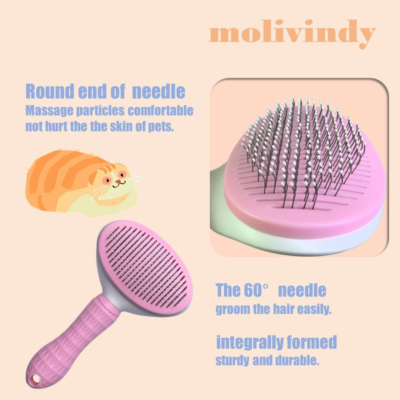 Self Cleaning Slicker Brush,Dog Brush with Massage Particles,Removes Loose hair & Tangles,Skin Friendly & Promote Circulation-pink 1 - PawsPlanet Australia
