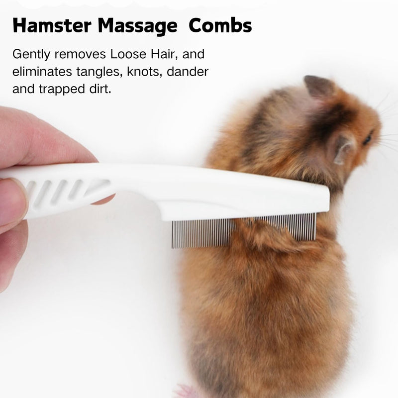 Stainless Steel Rounded Teeth Grooming Comb for Small Pets - Massage and Cleaning Tool for Chinchillas, Ferrets, Guinea Pigs, Rabbits (2 Pack, White) 2 Pack