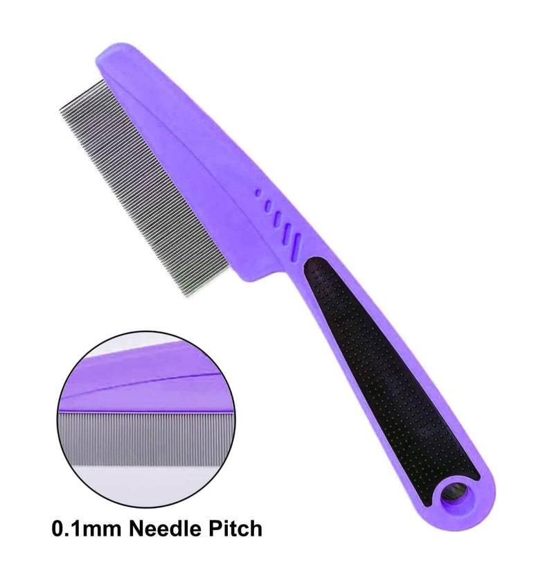 Flea Comb with Rubber Handle, Flea and Tick Comb for Dogs & Cats, Fine Tooth Dog Comb for Grooming (Purple) - PawsPlanet Australia
