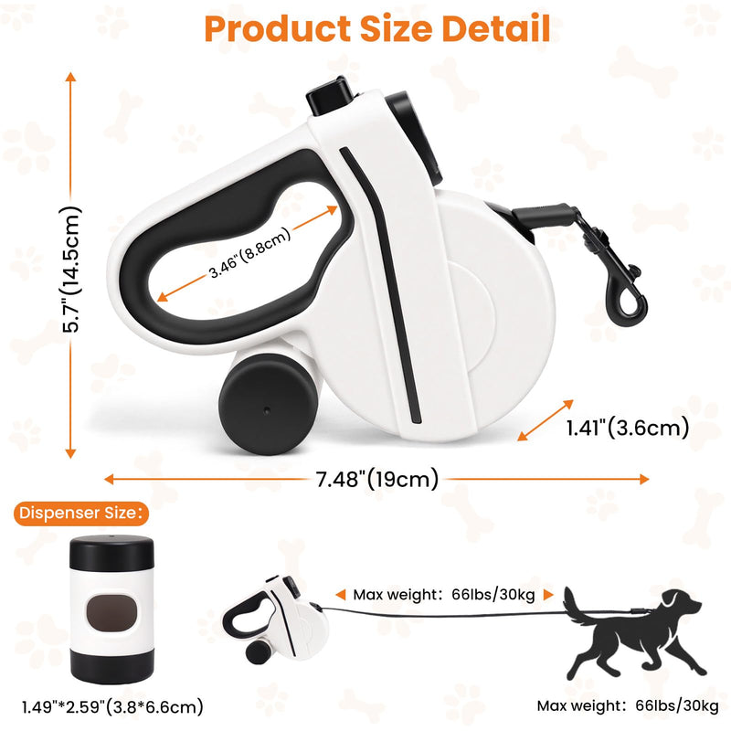 Retractable Dog Leash with USB Charged LED Light & Reflective Tape, 16FT Heavy Duty Pet Lead with Poop Bag Holder, Tangle-Free Leash for Dogs Walking Running Night Safety, Black - PawsPlanet Australia