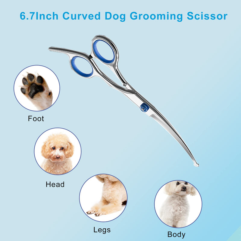 Pet Grooming Scissors, 6" Up Curved Dog Grooming Scissors Set with Safety Round Tip, Stainless Steel Pet Grooming Dog Cat Hair Cutting Trimming Scissors