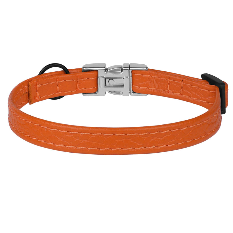 Leather Cat Collar with Buckle and Removable Bell - Non Breakaway Adjustable Soft Safety Small Pet Collars for Girl Boy Cats Kitten (Orange) Orange - PawsPlanet Australia