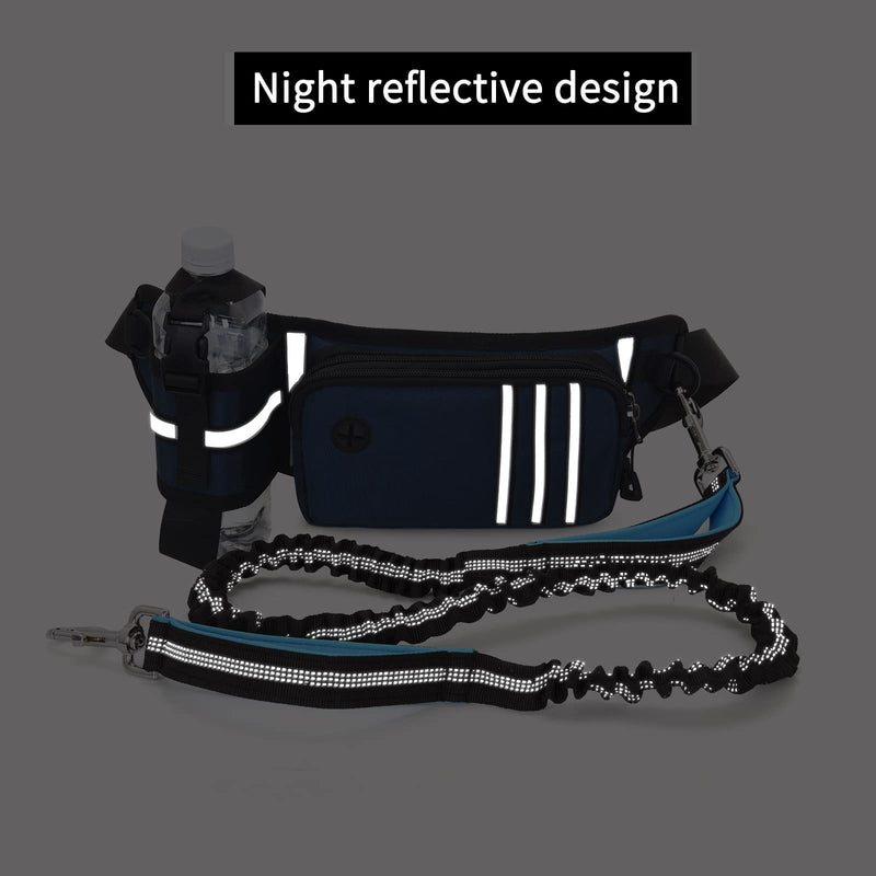 Hands Free Dog Leash with Waist Bag for Medium to Large Dogs, Dual-Handle Reflective Bungee Leash with Poop Bag Dispenser Pouch, Adjustable Waist Belt for Night Walking Jogging Hiking - PawsPlanet Australia