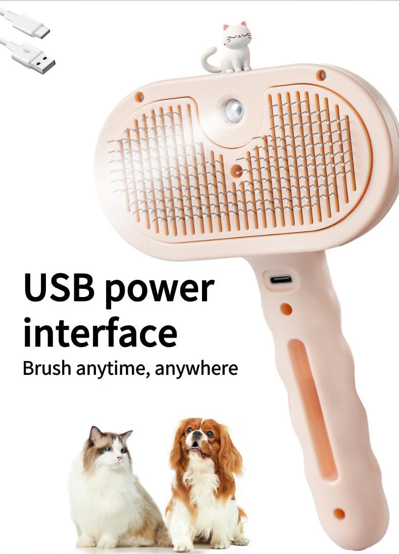 Pet Grooming Steam Brush, Pet Spray Hair Removal Comb, Anti-Static, Rechargeable, Comfortable Grip, for Dogs & Cats, Spray Hair Removal Comb, Steam Brush for Shedding & Grooming, Pink - PawsPlanet Australia