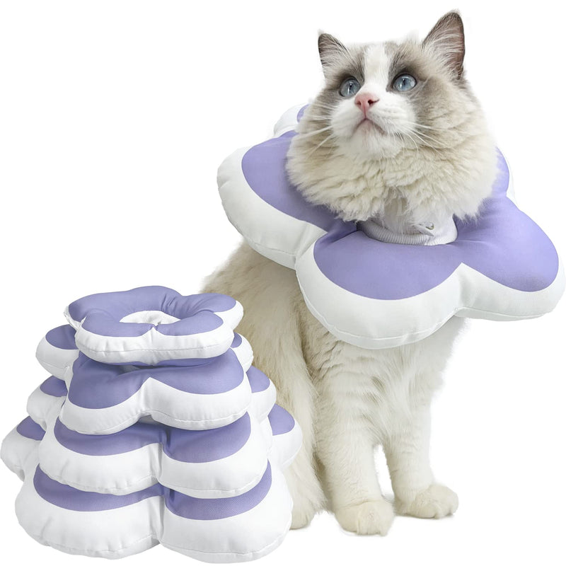 Cat Cone Collar,Cute Flower Waterproof Elizabethan e Collar for Cat and Small Dog Anti-Bite Lick Wound Healing Protective Neck Cone After Surgery Recovery Collar for Small Pet,All-Season Style S (Between 1.1-3.3 lb.) Purple