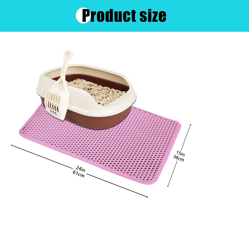Cat Litter Mat, Kitty Litter Collector, Double Layered Honeycomb Design Waterproof, Anti Urine, Anti Slip, Easy to Clean, Limit Garbage (23"x14.5", Pink) 23" x 14.5" - PawsPlanet Australia