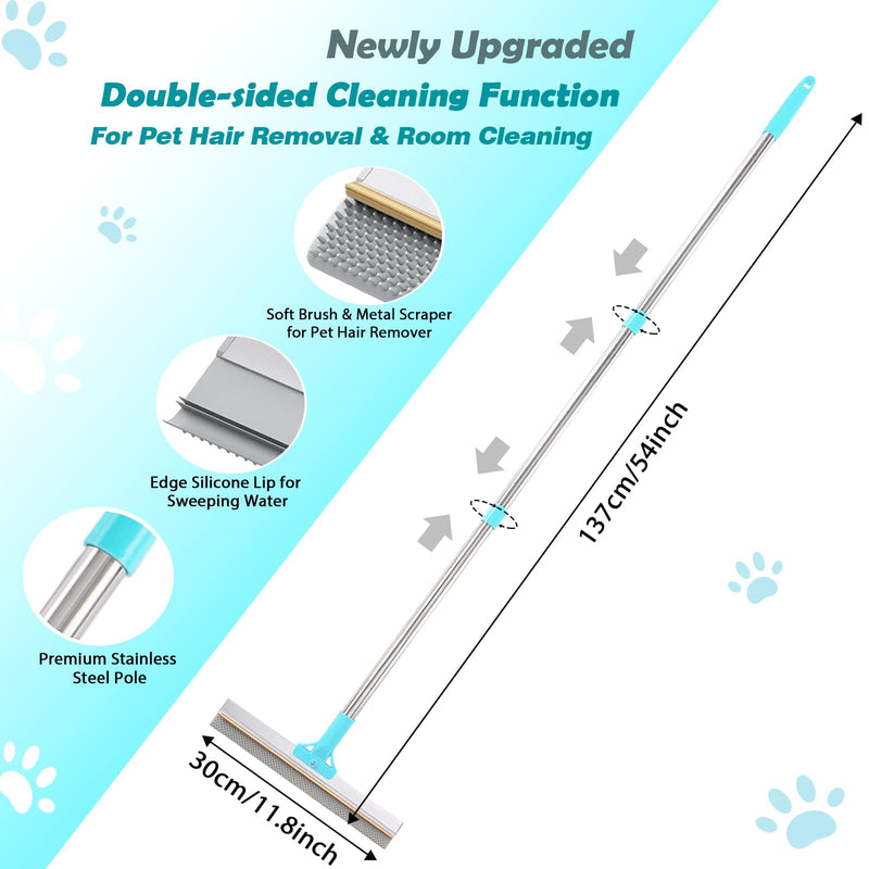 Hotsky Carpet Rake for Pet Hair Removal,3 in 1 Reusable Silicone Carpet Broom,54 inch Adjustable Cat Dog Hair Remover Tool with Lint Scraper and Patented Design for Rugs,Mats,Sofas,Floors Blue - PawsPlanet Australia