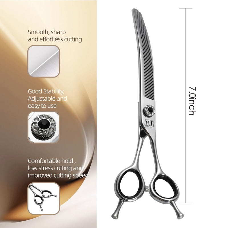 Dog Grooming Scissors: 7.0 inch Professional Pet Curved Thinning Shears Made Of Japanese 440C Advanced Stainless Steel for Dogs Cats and Other Pets - PawsPlanet Australia