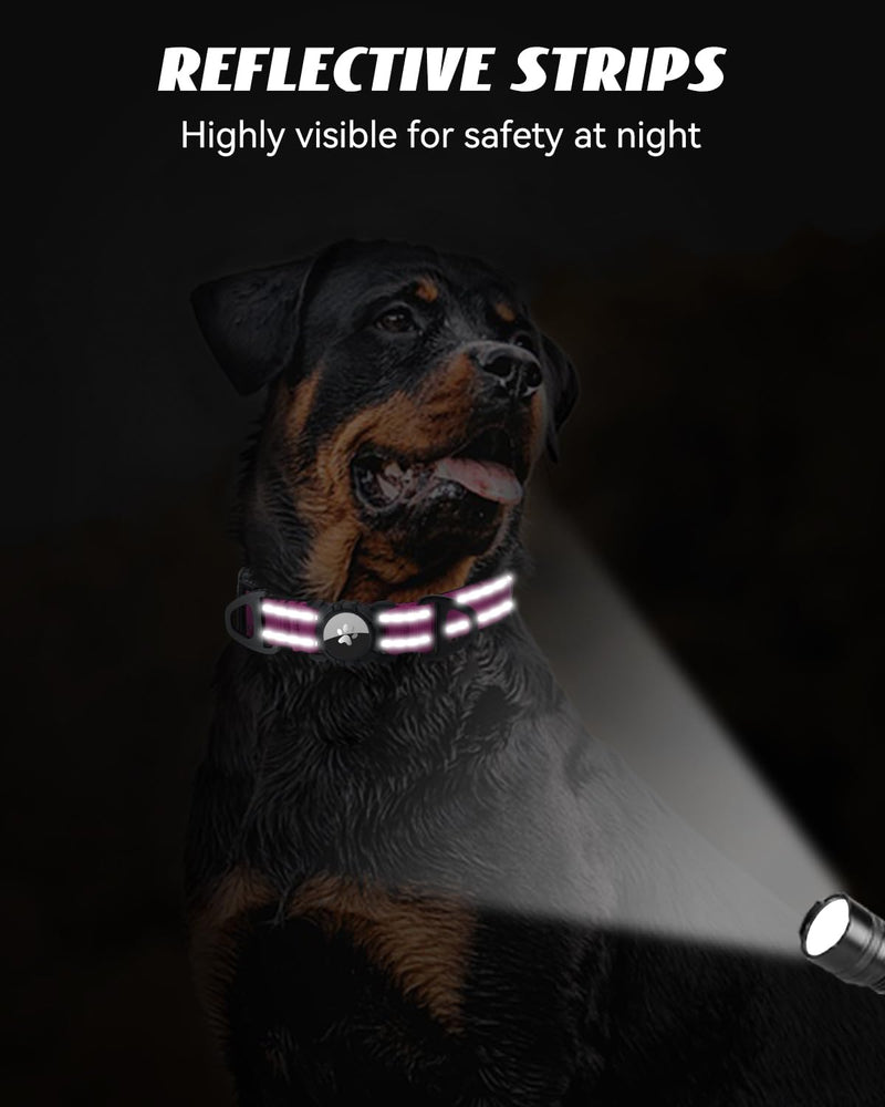 Joytale Airtag Dog Collar, Reflective Pet Collar with Waterproof AirTag Holder, Dual D-Rings, Soft Padded Adjustable for Extra Small and Puppy Dogs, Hotpink, XS X-Small(9"-12") - PawsPlanet Australia