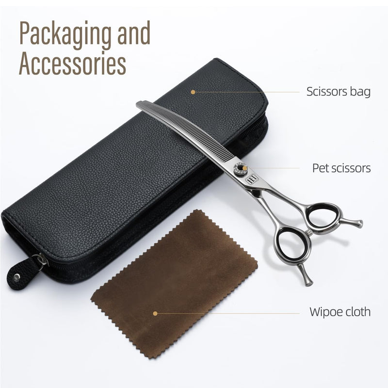 Dog Grooming Scissors: 7.0 inch Professional Pet Curved Thinning Shears Made Of Japanese 440C Advanced Stainless Steel for Dogs Cats and Other Pets - PawsPlanet Australia
