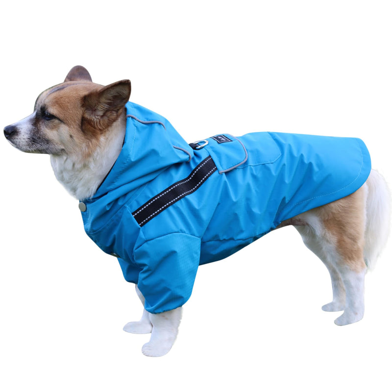 Premium Dog Raincoat with Hood for Medium Dogs,Outdoor Sports Waterproof Dog Rain Jacket,Puppy Raincoat with Pockets,Blue M Blue