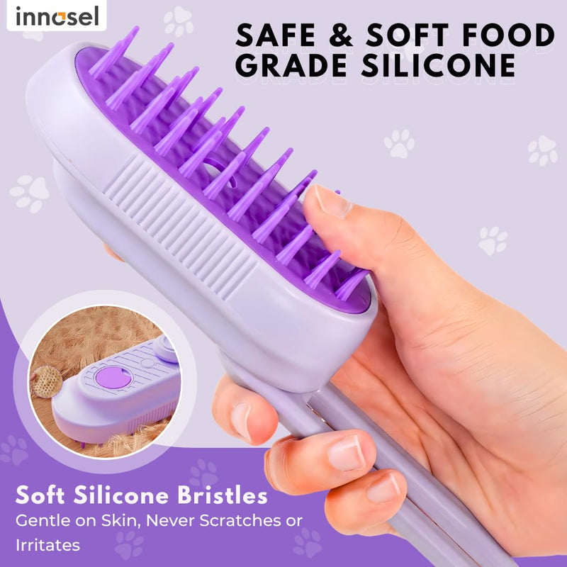 Cat Steam Brush for Shedding, 4-in-1 Rechargeable Pet Grooming Brush for Cats & Dogs, Anti-Static, Massage, Cleaning & Combing with Gentle Steam, Removes Loose Hair & Tangles (Purple) Purple