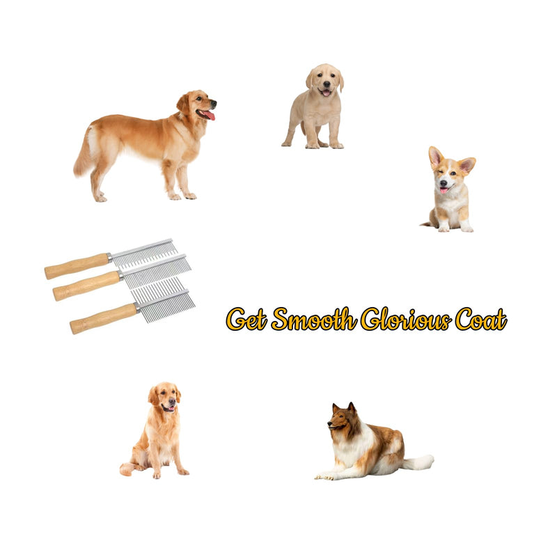 Professional Metal Dog Grooming Comb | 3 PCS Wooden Handled Pet Comb for Dogs and Cats | Removes Tangles, Dematting, Detangling | Great for Matted Hair - PawsPlanet Australia