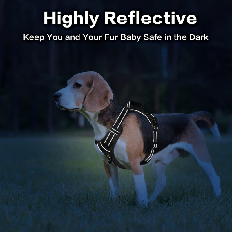 PoyPet No Pull Dog Harness, No Choke Front Clip Reflective Dog Vest with Soft Padded Vertical Handle, 3 Leash Attachments for Small Medium Large Dogs (Black,M) Black - PawsPlanet Australia