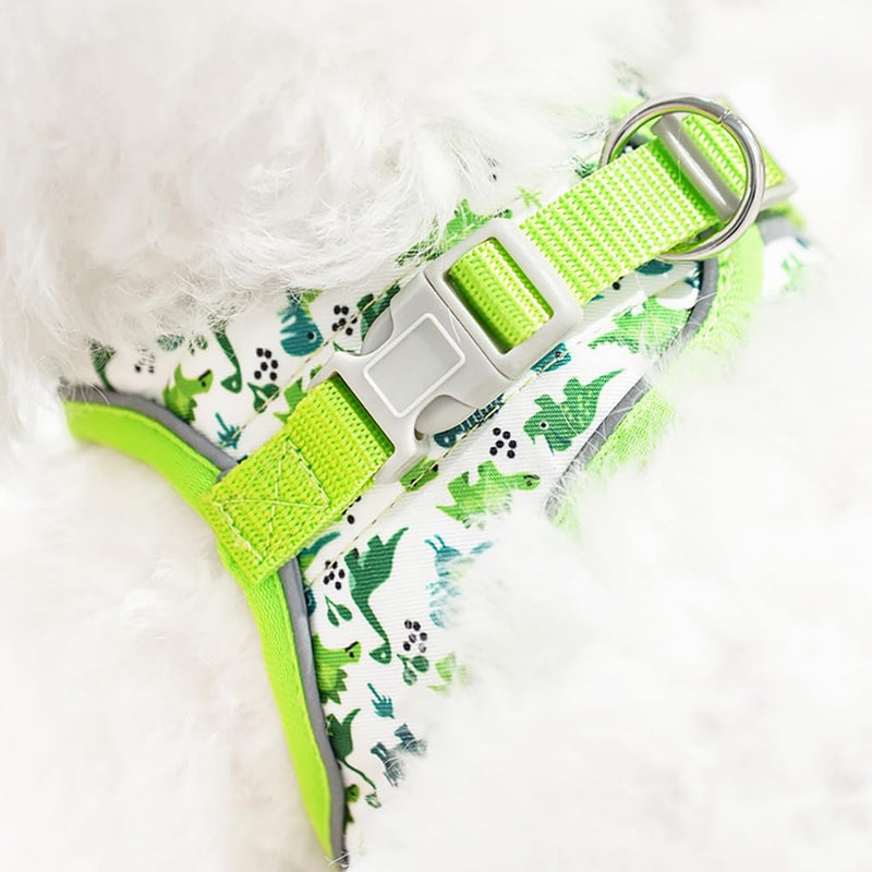 Step in Dog Harness and Leash Set, Flower Adjustable Easy Walk Puppy Harnesses, Soft Mesh Pet Vest Harness Small Size Dog Adjustable No Pull Dog Harness for Small Medium Dogs(Dinosaur, M) Yellow-Dinosaur M(neck:12"-13.5",chest:16"-18") - PawsPlanet Australia