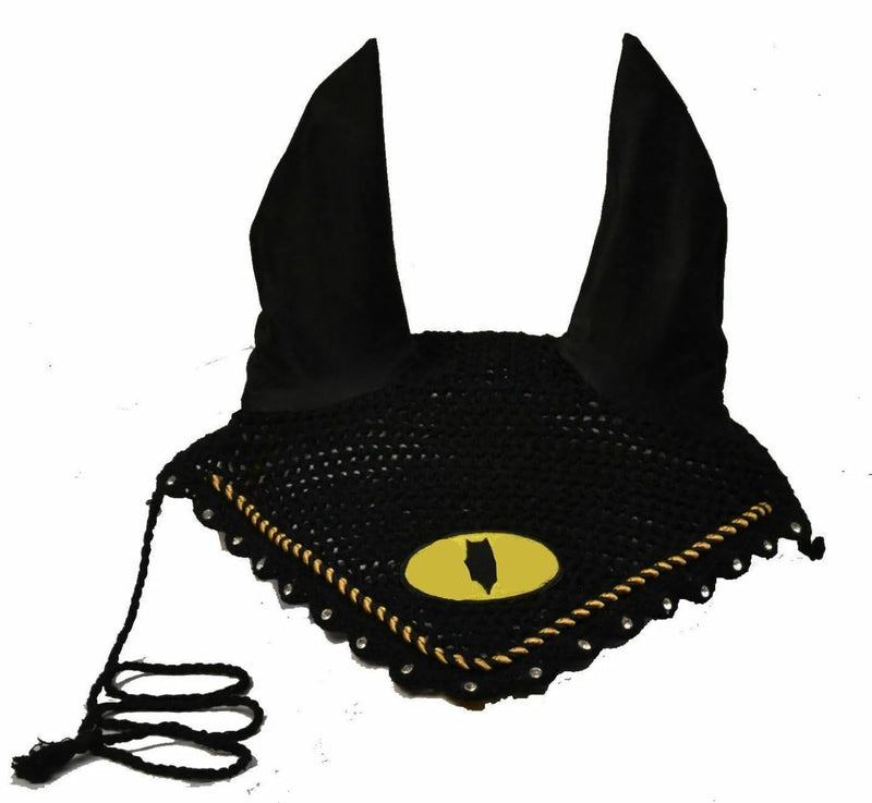 Bat Man Horse Fly Bonnet Ear Net Fly Veil Hood Mask Hand Made Crochet Cotton
