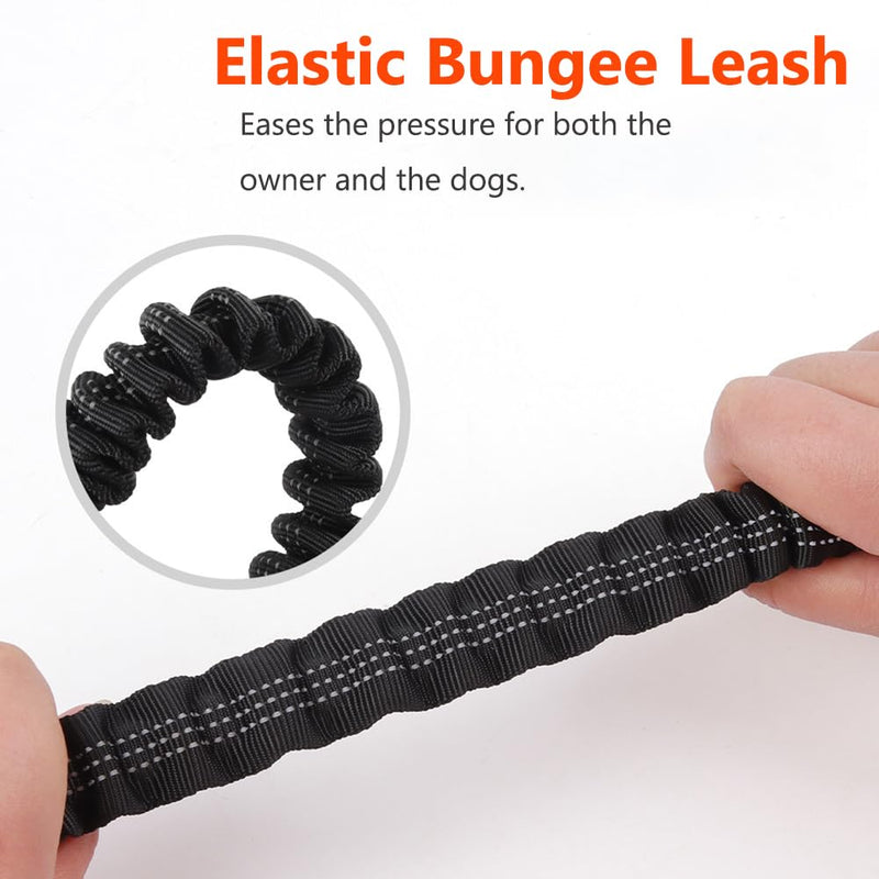 Tactical Dog Leash Heavy Duty, 4-6FT Reflective Military Strong No Pull Shock Absorbing Bungee Dog Lead with 2 Padded Handle, Metal Carabiner Clip, Car Seatbelt for Medium Large Dogs (Black) Black - PawsPlanet Australia