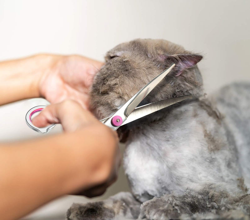 Petsvv 7.5" Curved Dog Grooming Scissors with Safety Round Tips, Light Weight Professional Pet Grooming Shears Stainless Steel for Dogs Cats Pets Curved Scissor-Pink - PawsPlanet Australia