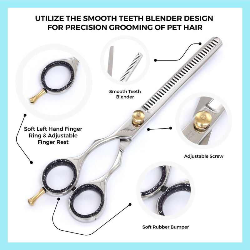 Left-Handed Pet dog Grooming Scissors Set Pro-Grade Curved Shears for Dogs Cats - Precision Crafted Sharp Blades Comfort Grip - Ideal for Cutting Curving Thinning (LH Round Tip Kit) LH Round Tip Kit - PawsPlanet Australia