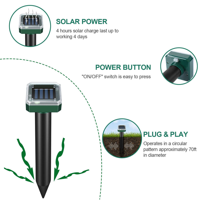 Mole Repellent for Lawns 8 Pack, Solar Powered Mole Repeller Ultrasonic Gopher Deterrent, Outdoor Waterproof Vole Vibration Stakes,Sonic Spike for Rodent Groundhog Snake Chipmunk - PawsPlanet Australia
