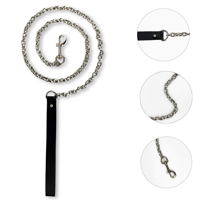 Black Leather Collars Gothic Plush Leather Collars Choker with Chain Detachable Leash Rope Small Pet Collar C3 - PawsPlanet Australia