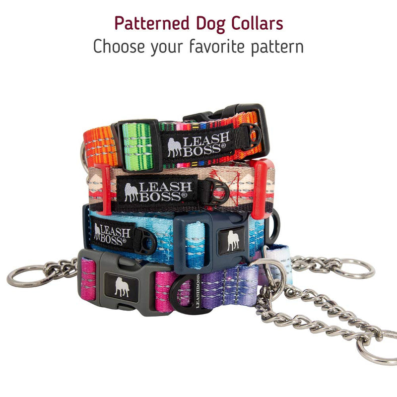 Leashboss Martingale Collar For Dogs - Steel Chain | Reflective Nylon Dog Collar for Large Dogs, Medium and Small Dogs | No Pull Pet Training Collar Small | Quick Release Buckle, Adjustable Pet Collar Medium-Large (16-19" Neck x 1" Wide) - PawsPlanet Australia