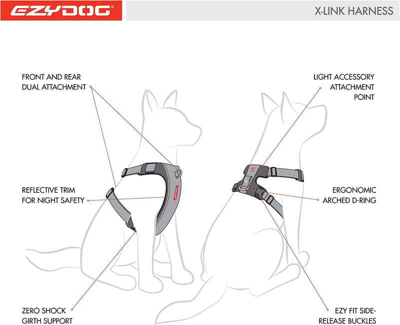 EZYDOG X-Link| Dog Harness Small, K9 Dog, Harness Medium, Reflective Stitching, Front & Rear Attachment (Pink, L) Pink - PawsPlanet Australia