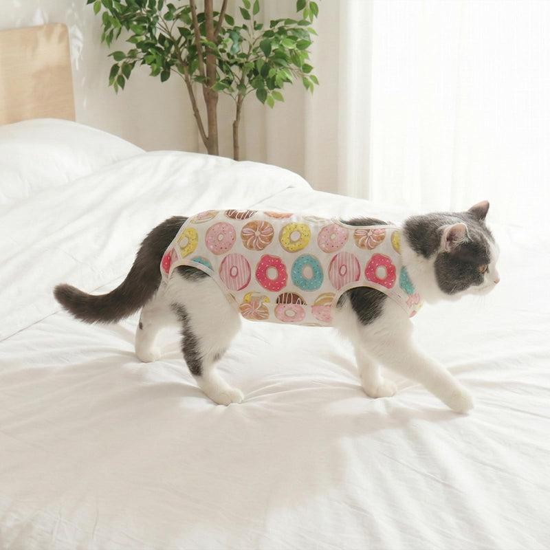 Cat Recovery Suit After Surgery, Anti Licking Onesie Postoperative Shirt for Female Spay Male Neuter, Soft Breathable Bodysuit Pajamas for Abdominal Wound Kitten E-Collar & Cone Alternative Donut M