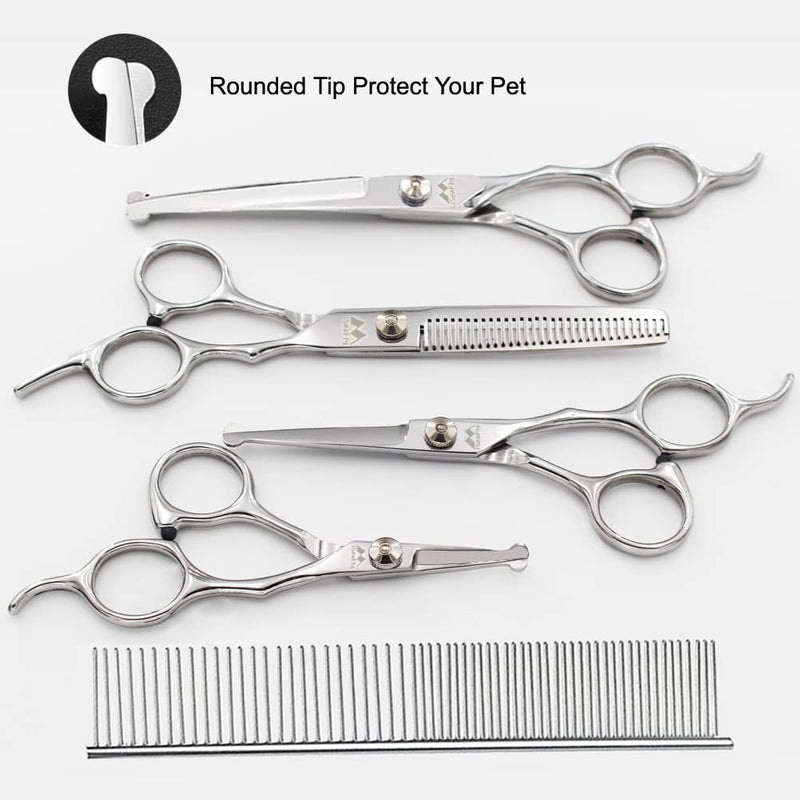 Dog Grooming Kit with Round Tip, Set of 5 Cat Dog Grooming Scissors Set, Stainless Steel Dog Scissors for Full Body, Face, Nose, Ear (silver) Silver - PawsPlanet Australia
