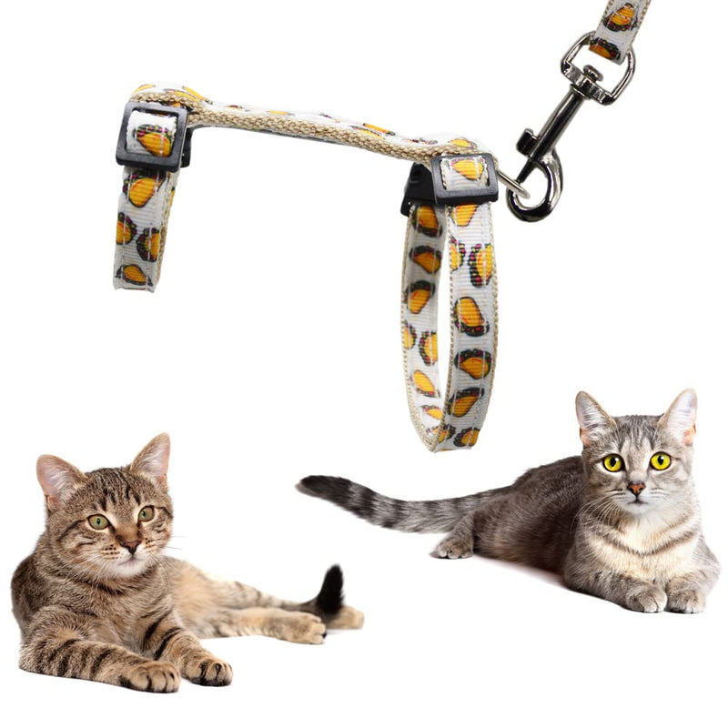 Cat Harness and Leash Set Escape Proof Soft Nylon Adjustable Kitten Vest Harness for Walking Small Medium Large Cats Tacos Pattern Small S Beige