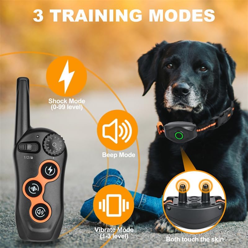 Dog Shock Collar with Remote Control,1300Ft,IP67 Waterproof Dog Training Collar with 3 Training Modes, Beep, Shock, Vibration,Safe Lock for Small, Middle,Large Dogs (Orange, Middle,Large) - PawsPlanet Australia