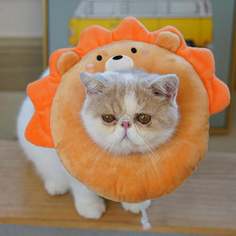 Veemoon Cat Wound Healing Collar with Cute Cartoon Shape, Lightweight PP and Polyester Material, Protects Against Licking for Cats During Recovery
