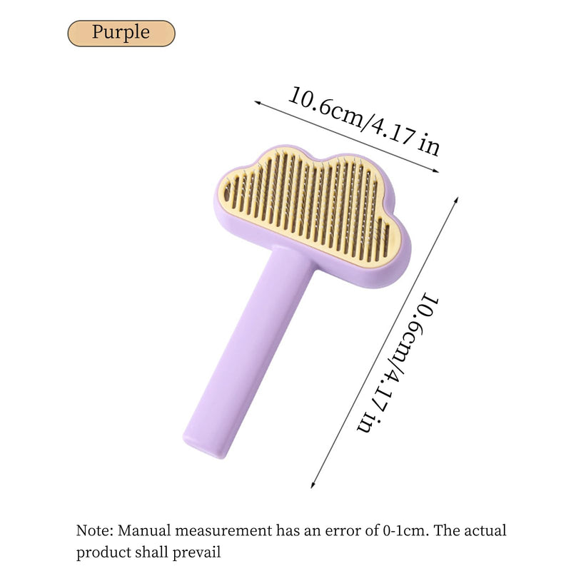 Adorable Cloud-Shaped Universal Pet Grooming Brush for Dogs and Cats - One-Click Hair Removal, Safe Rounded Pin Design - Ideal for Shedding Tool of Long and Short Haired Pets (Purple) Purple