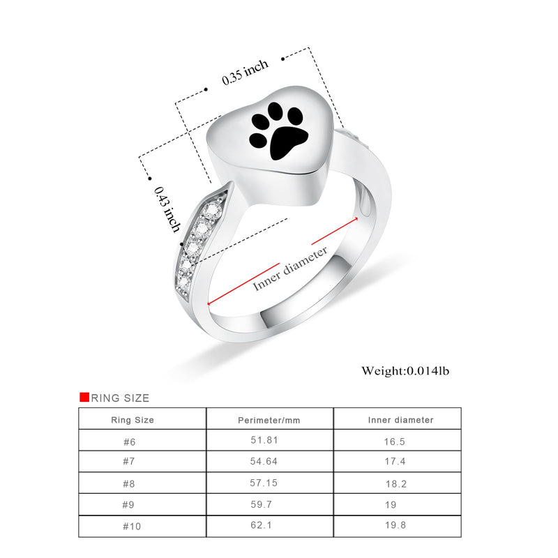 Dog Paws Print Urn Rings Cremation Jewelry for Ashes for Men Women Stainless Steel Memorial Urns Finger Rings Pet Ashes Keepsakes Jewelry Memorial Locket Rings Gifts Black-9#